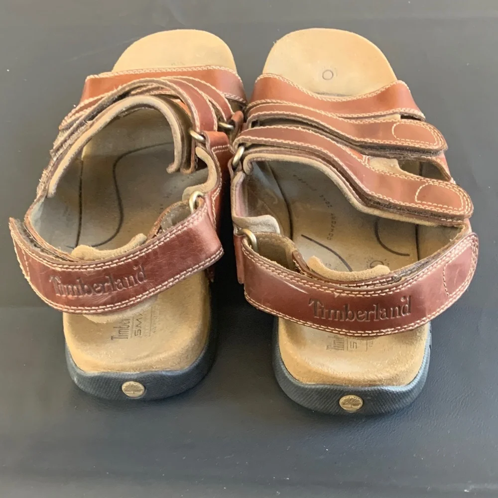Timberland Men’s Brown Leather Hiking Sandals Adjustable Hook & Loop Comfort